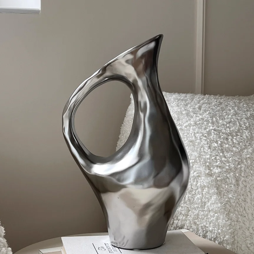 Nordic Luxury Ceramic Vase Silver Plated Modern Floral Arrangement Artistry for Living Room & Dining Table Home Decor