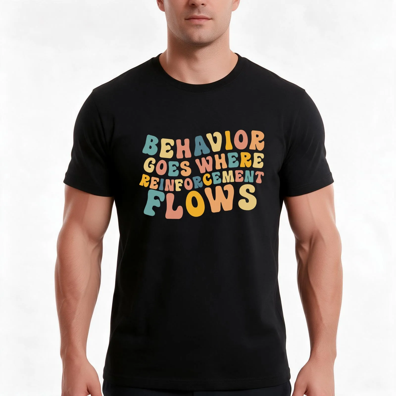 Behavior Goes Where Reinforcement Flows Retro BCBA ABA T-Shirt, Summer Casual Cotton Tee, Oversized Streetwear Tops, 100% Cotton