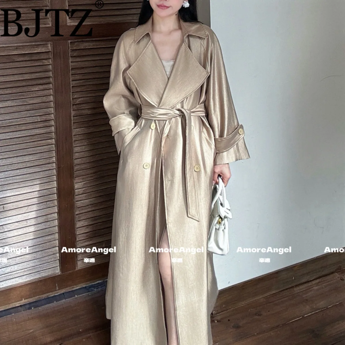 BJTZ Women’s Glitter Trench Coat Autumn 2025 Fashion Designer Elegant Minimalist Structured Comfy Premium Quality Casual