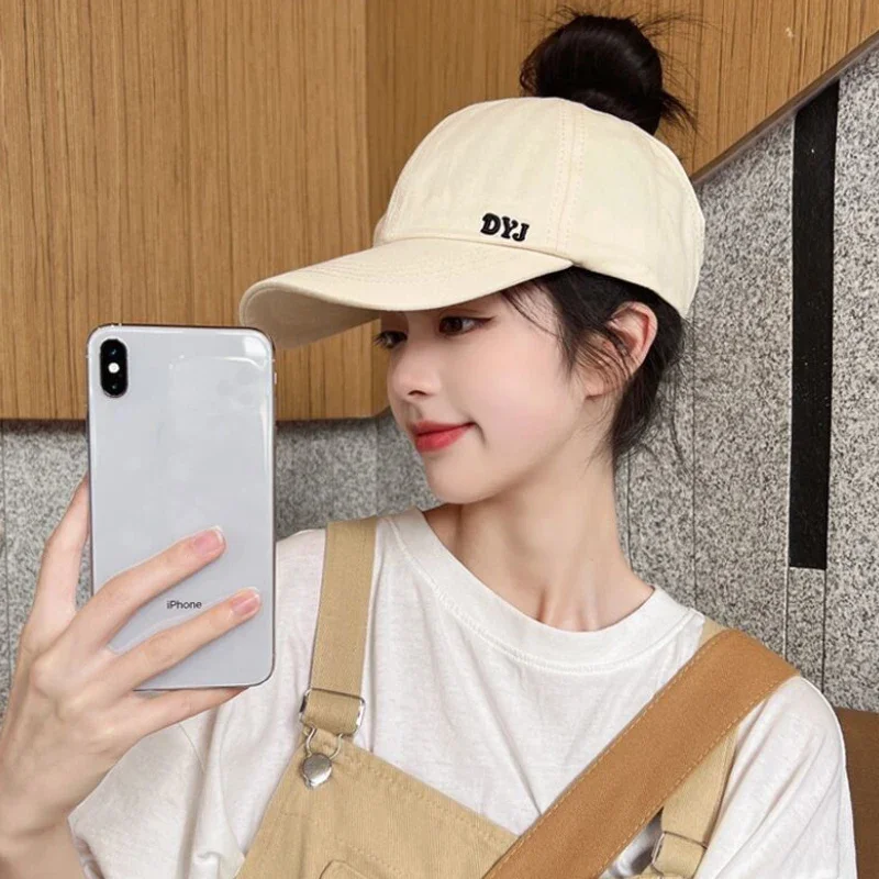 Letter Solid Color High Ponytail Baseball Cap Women's Sports Golf Tennis Cap Hair Band High Bun Sunscreen Hat