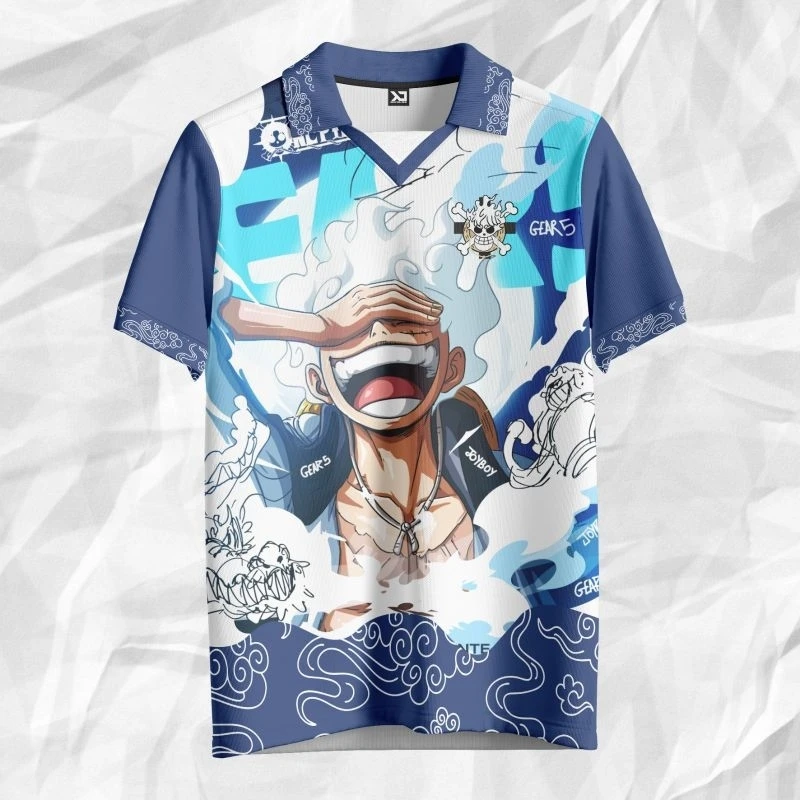 One Piece Luffy Gear 5 Nika 3D Full Print Anime Jersey Polo Shirt Japanese Cloud Print Streetwear Unisex Harajuku Top