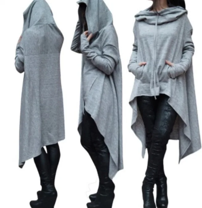 

Autumn Winter European American Solid Women's Hooded Irregular Loose Hoodie Dark Gothic Sweatshirt Streetwear Women Y2k Clothes