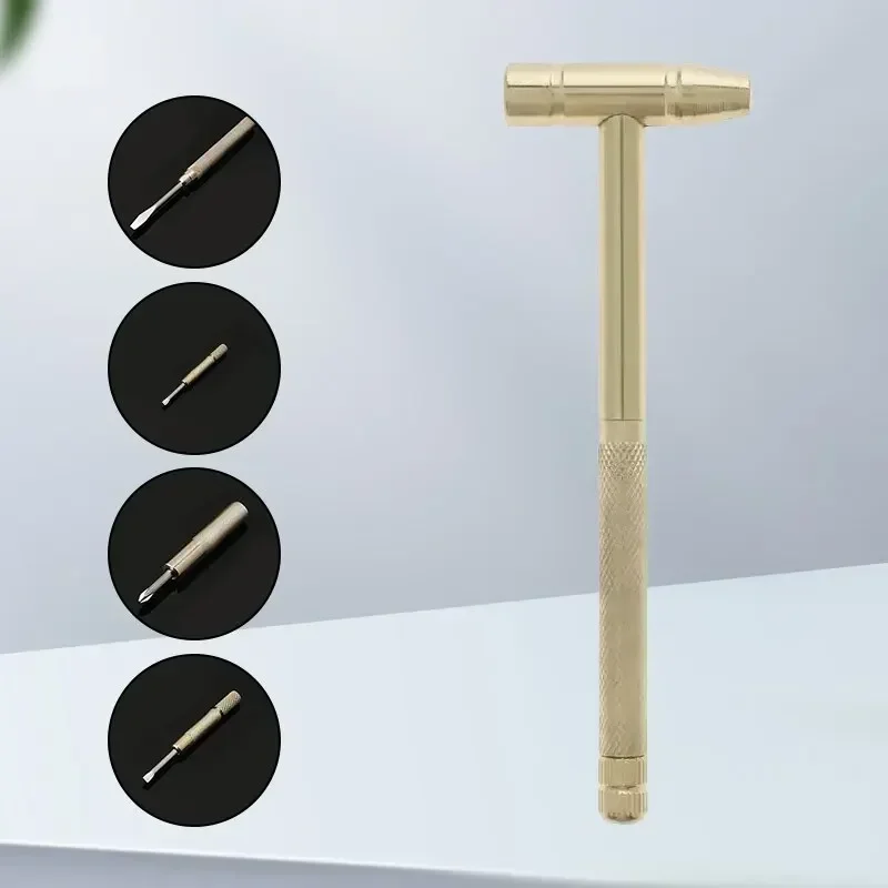 5-In-1 Mini Craft Hammer Screwdriver Set Copper Alloy Gold Detachable Micro Screwdriver Perfect Hand Tool For Diy Projects