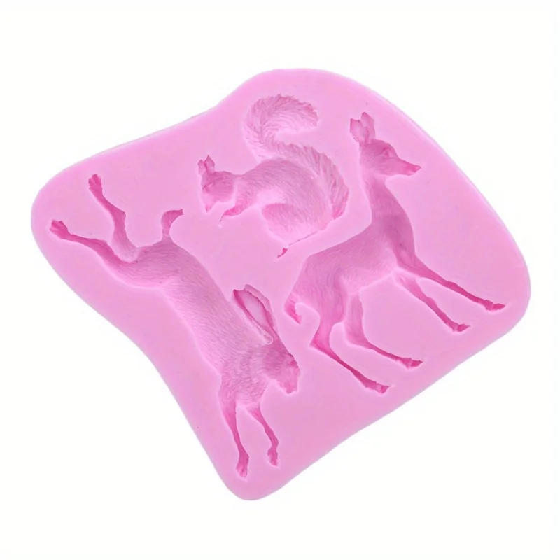 Forest Animals Chocolate Mold 3D Silicone Deer Squirrel Rabbit Candy Fondant Mold, Baking Tools