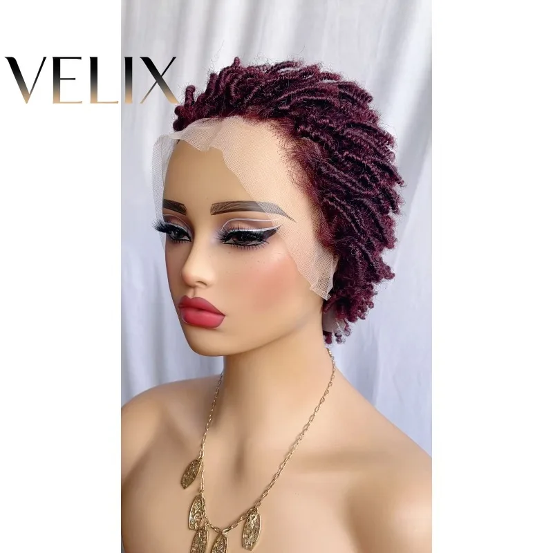 13x4 Lace Front Wig 180% Density 99J Short Afro Kinky Curly Human Hair 6 Inch Curl Glueless Wig for Black Women Daily Wear