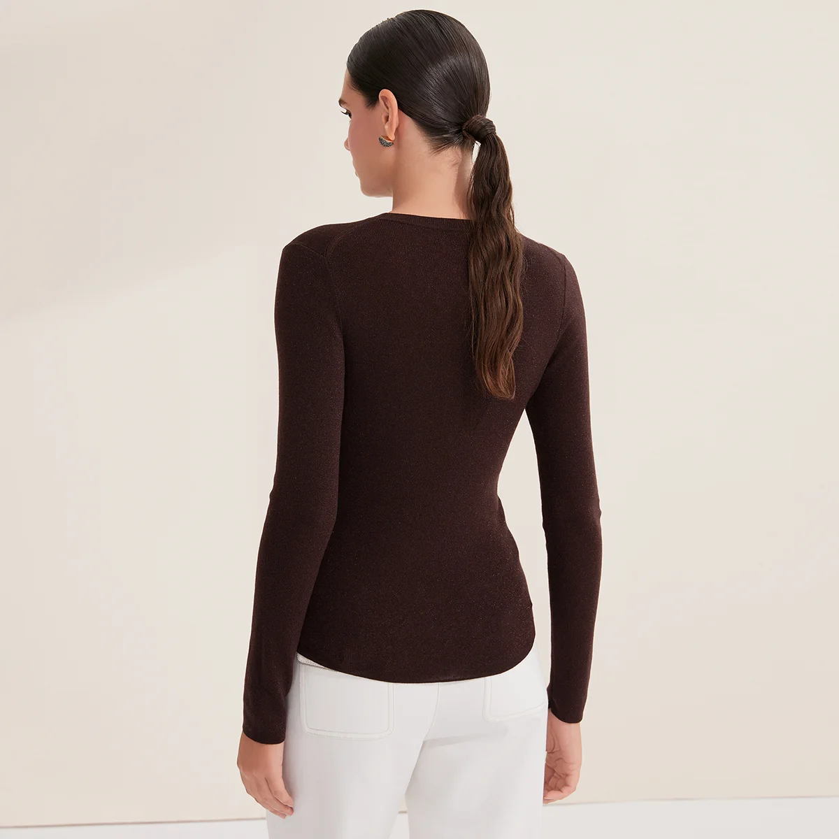 BY3521286 Women's Fitted Long Sleeve Merino Wool Crewneck Sweater Ribbed Knit Pullover Superfine Wool Sweater for Fall