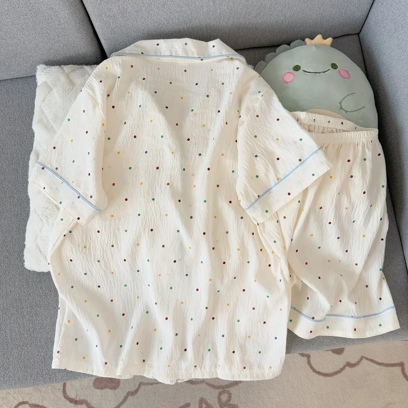 Women'S Printed Polka Dot Cotton Pajamas Set Short Sleeved Top And Shorts 2-Piece Casual Comfortable Home Sweet Print Sleepwear