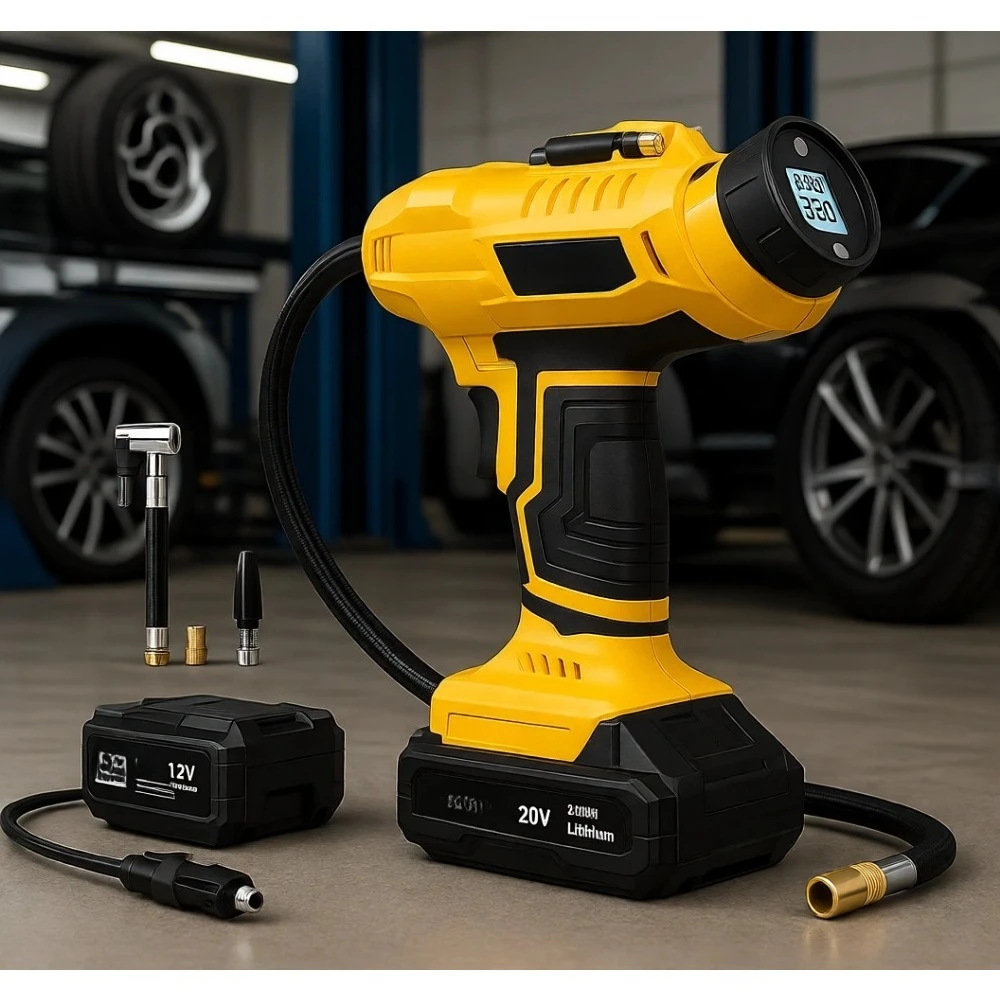 

Cordless Tire Inflator 20V Rechargeable 160PSI Portable Air Pump with 12V Car Adapter Digital Gauge for Cars Motorcycles