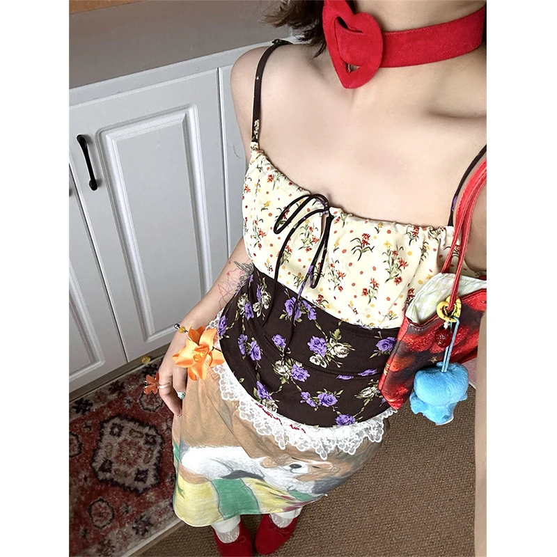 Y2K Cartoon Print Mini Skirt Women Japanese Harajuku Lace Hip Wrap Skirts Summer Vintage Streetwear Grunge Design A Line Faldas
