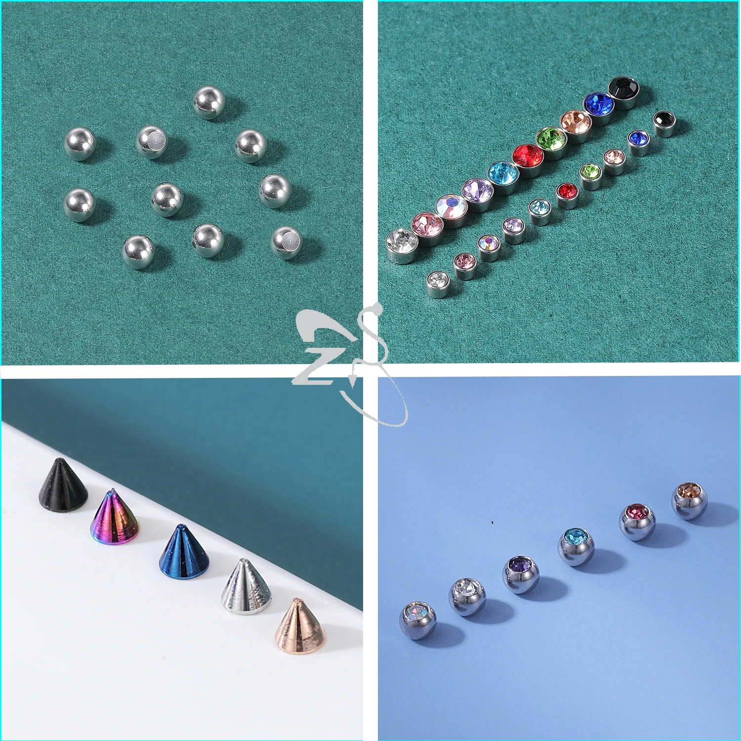 ZS 25-33pcs/lot Stainless Steel Crystal False Skin False Eyebrow Ring Lip Nail Nose Nail Gold Replacement Cone With Eyelash Glue