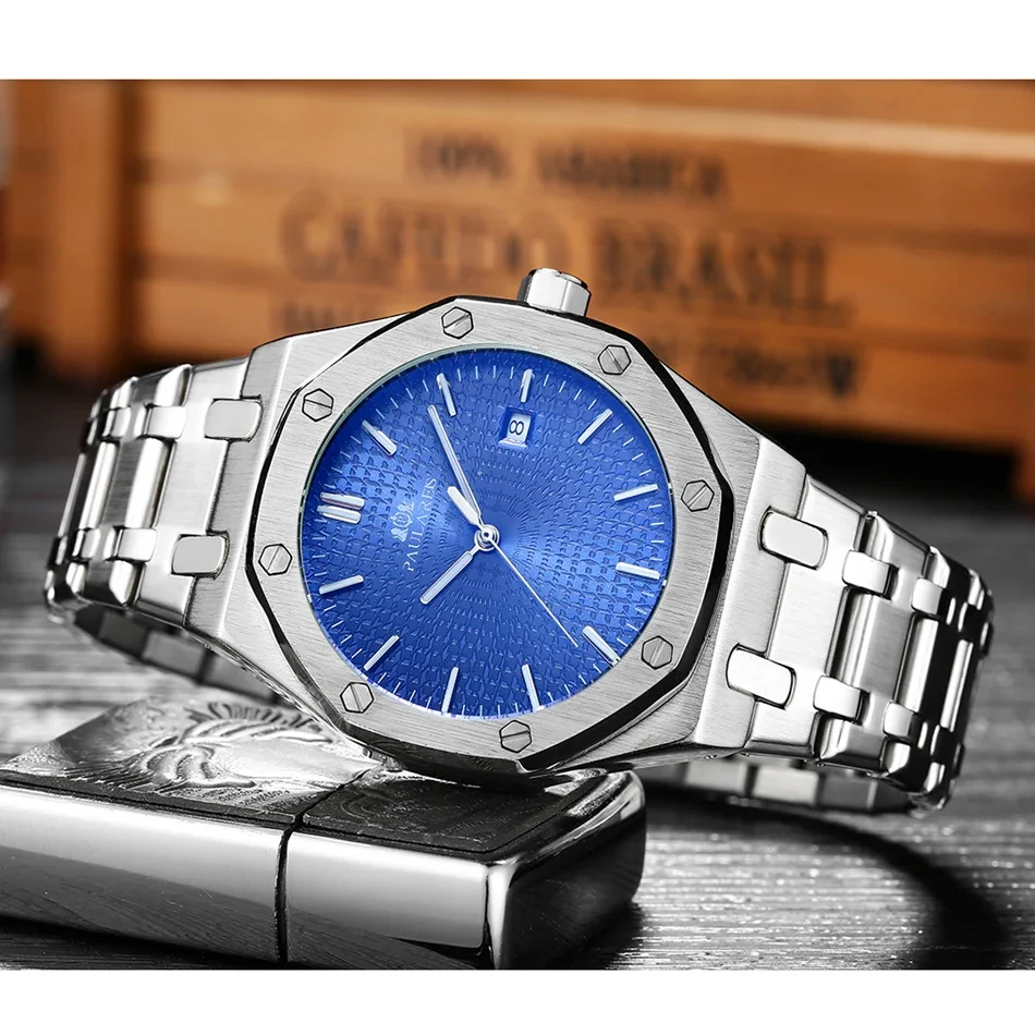 Automatic Watches for Men Mechanical Self Wind Movement Stainless Steel Business Blue Rose Yellow Gold Date Reloj Hombre Baratos