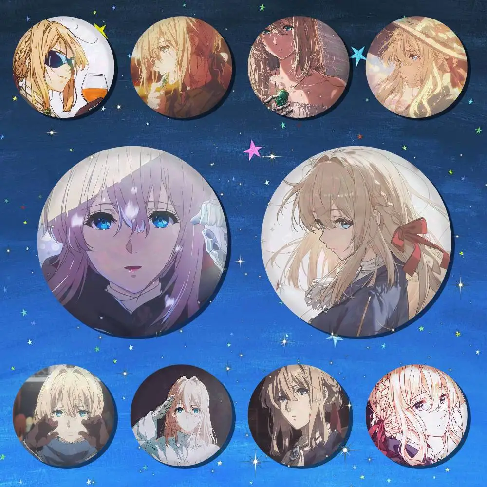 A-V-Violet E-Evergarden Snap-in Pins Cartoon Character Round Creative Brooches For Backpack Accessories Jewelry Gifts