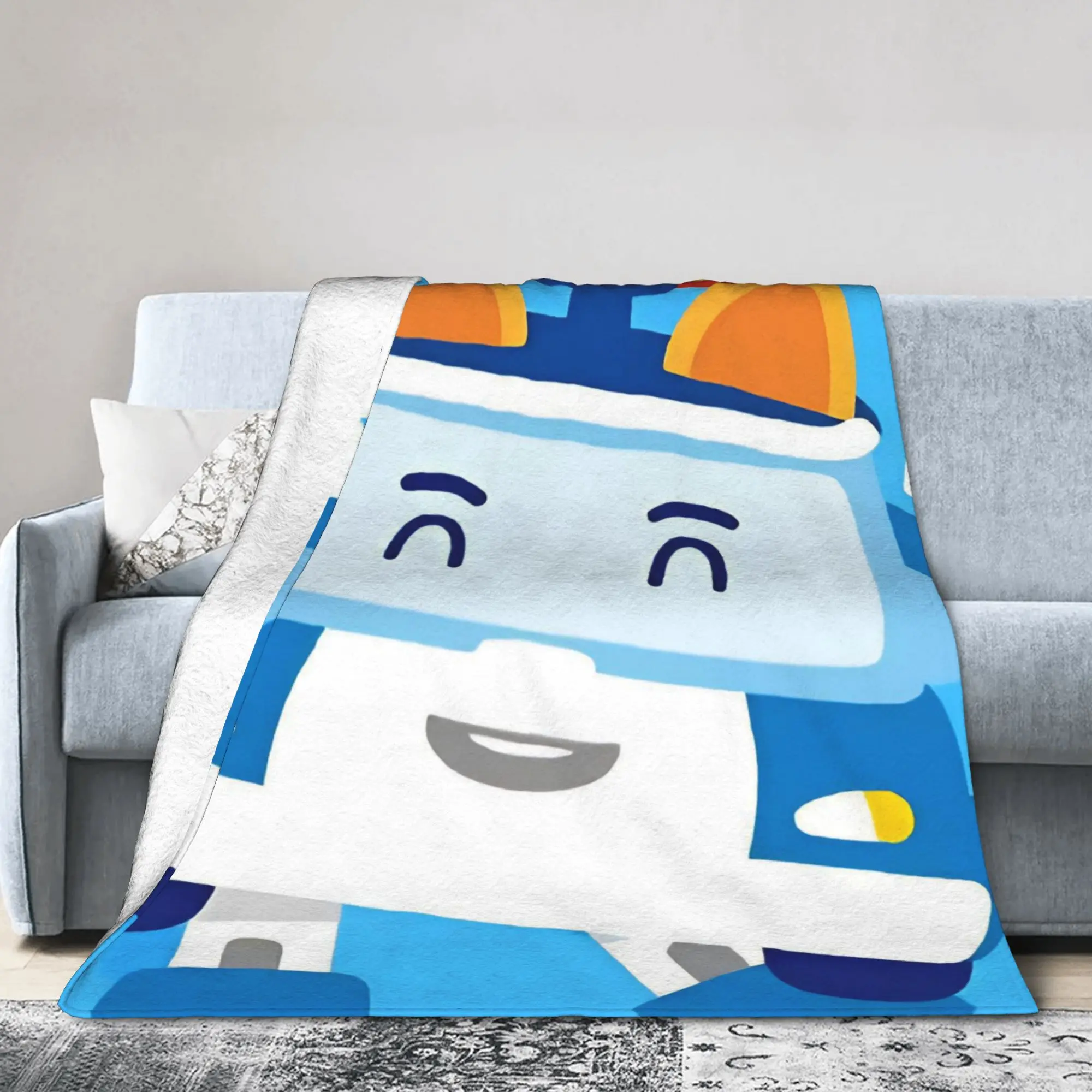 R-Robocars P-Polis Flannel Blankets Poli Cartoon Vintage Throw Blankets for Home 200x150cm Quilt,