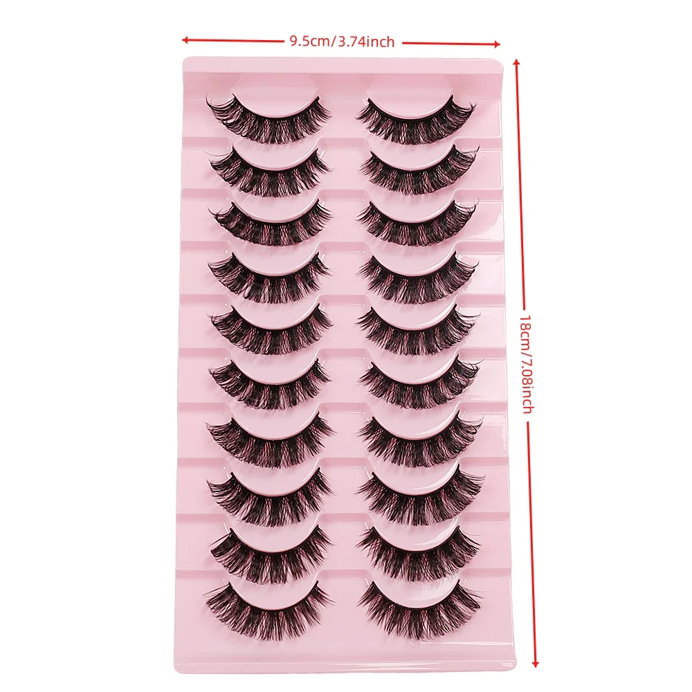 10 par puszystych, zwijanych sztucznych rzęs typu D - naturalny wygląd rzęsy w kształcie paska, pulchne i odpowiednie dla początkujących,