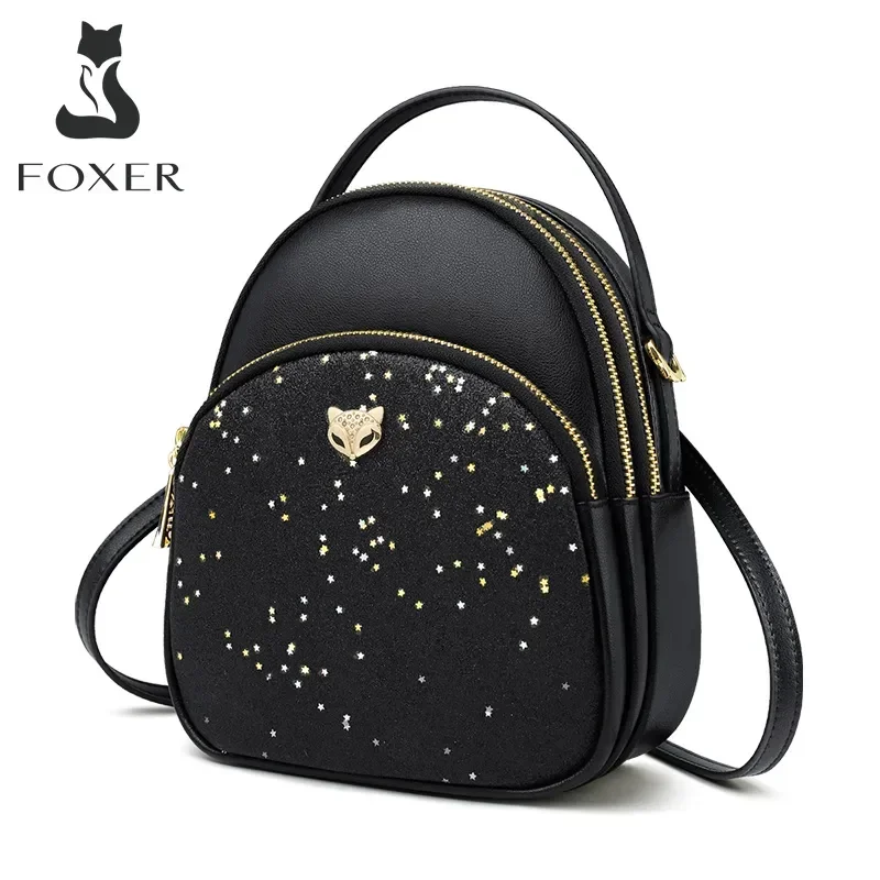FOXER Glett Design Mini Damski Plecak Skórzany Wielowarstwowy Torba na Ramię Modna Torebka Najlepszy Prezent na Festiwal