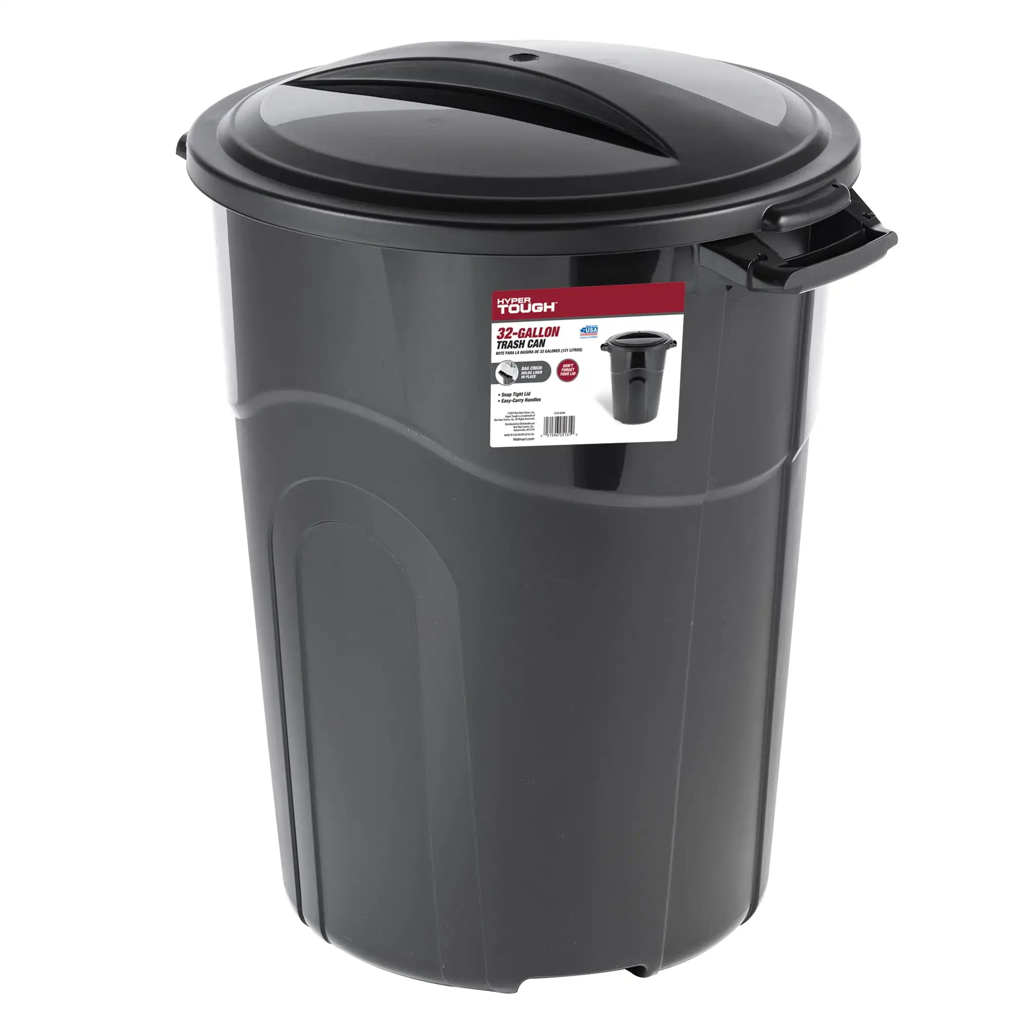 

32 Gallon Heavy Duty Plastic Garbage Can Included Lid Indoor/Outdoor Black Perfect for Use Indoor and Outdoor