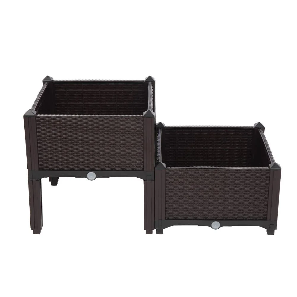 2 Piece Raised Garden Bed Kit Durable Lightweight Planter Box Easy Assembly Rattan Pattern Ideal Outdoor Spaces