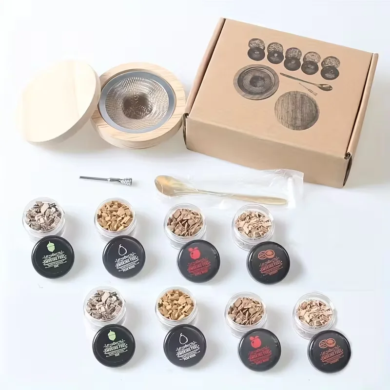 4-8pcs Wooden Smoker Kit for Cocktails & Whiskey - Includes Wooden Smoked Wood Hood, Whiskey Bottles, and Accessories