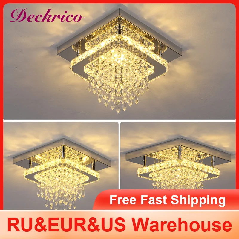 

Modern Stainless Steel Ceiling Lamp Light Fixture Kitchen Lustres Luminaire K9 Crystal Chandelier Led For Dining Room Corridor