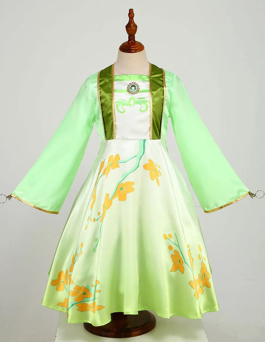 Traditionelles chinesisches Hanfu-Kleid für Mädchen, langärmelig, mit Blumenmuster, im Stil eines alten Prinzessinnenkostüms, für Kinder, Halloween, Karneval, Party-Outfit. – Detail 5