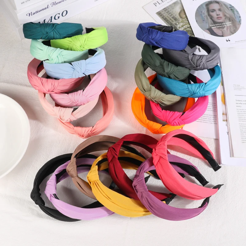 New Headbands for Women Girls Knotted Hair Band Solid Color Hairband Simple Hair Hoop Retro Makeup Headwear Hair Accessories