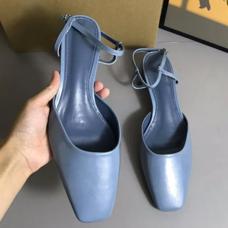 

Chunky Heels Women Slingback Sandals Elegant Suqare Toe Fashion Ankle Strap Large Size Brand Ballets Styles Office Lady Shoes