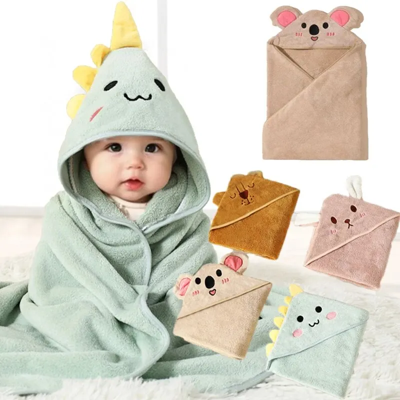 1-Piece Unisex Absorbent Fast Soft Hood Coral Fleece Warm Baby Bath Towel Baby Bathrobe Nightgown Baby Quilt Wrapped Bathroom Ba