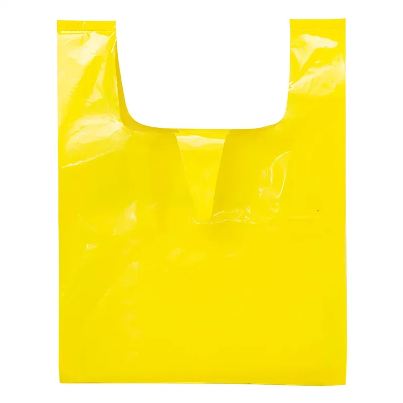 50Pcs Solid Color Thicken Plastic BagTakeaway Dessert Supermarket Grocery Shopping Plastic Bags with Handle Food Packaging Bag