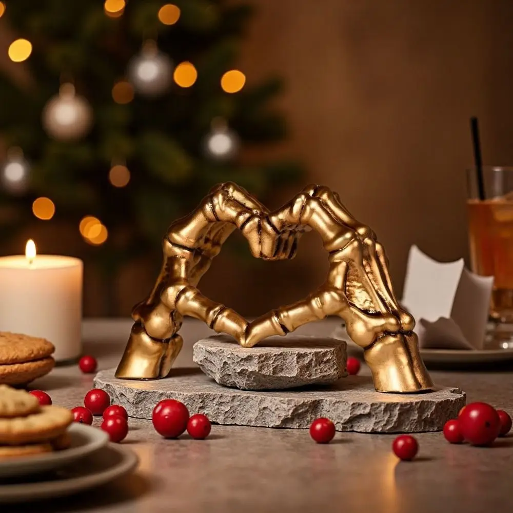 

Halloween Themed Halloween Heart Hands Sculpture Handicraft Ornaments Abstract Skeleton Statue Collectible Model