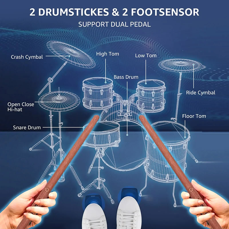 

Portable Somatosensory Drum Kit Intelligent Virtual Air Electronic Drums Drumsticks AR Toys Beginner Children Musical Instrument