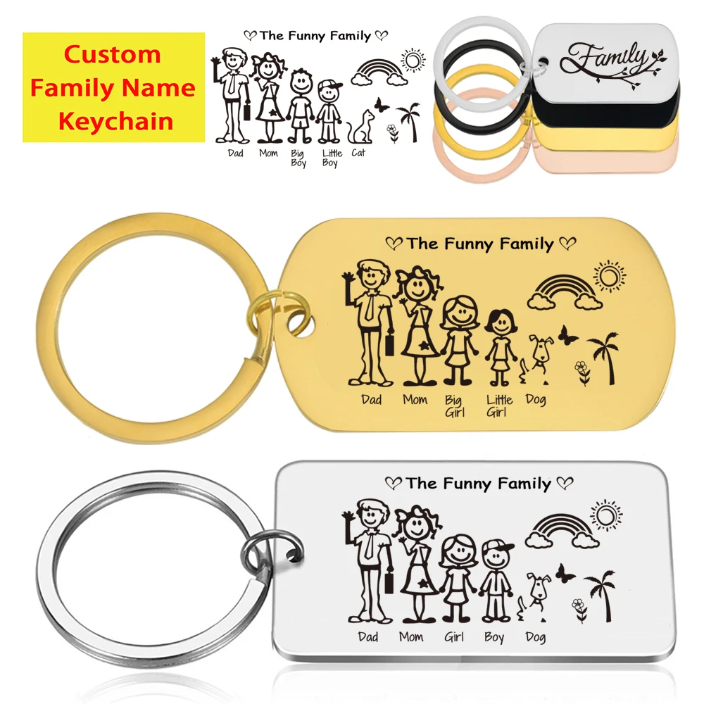 

Custom Family Member Name Keychain Engraving Stainless Steel Personalized Dad Mom Kids Pets Keyring Key Chain Ring Holder Gifts