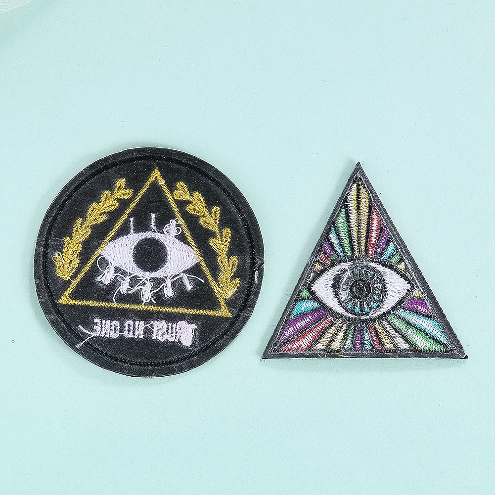 2PCS Round Triangle Devil Eyes Patch Individual Clothing Decoration Iron on Patches DIY Apparel Sewing Embroidery Supplies Gifts