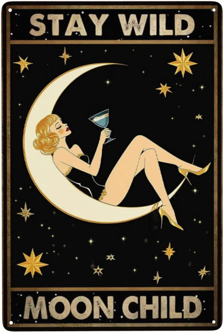 

Stay Wild Moon Child Tin Sign Vintage Metal Wall Art for Home, Bar, Cafe, or Lounge Retro Decor es