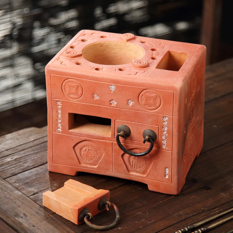Handmade Large Charcoal Stove Red Clay Stove Gongfu Tea Stove Gongfu Tea Set