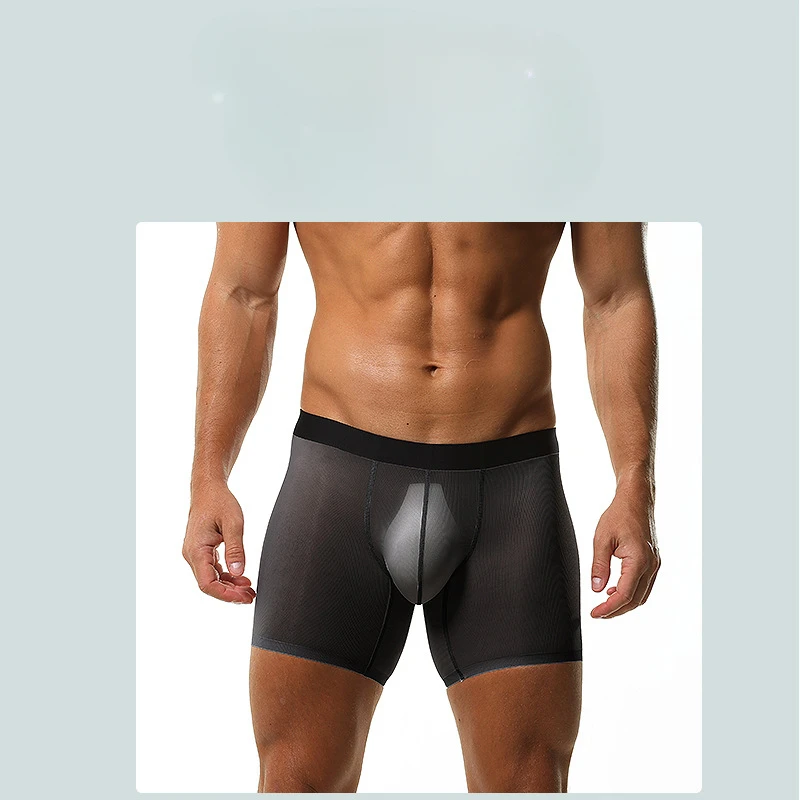 Men Trunks Ultrathin Transparent Sports Underwear Extended Anti Wear Crotch Panties Quick Drying Thin Bulge Pouch Boxer