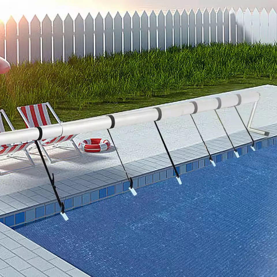 8pcs Swimming Pool Cover Reel Set Storage Spool Pool Solar Cover Roller Attachment Strap Clip Kit
