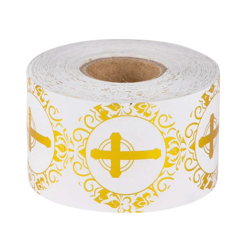 1 Inch Vergulde Ronde Cross Sticker Religieuze Christelijke Gebed Sticker Envelop Seal Label 50/Roll