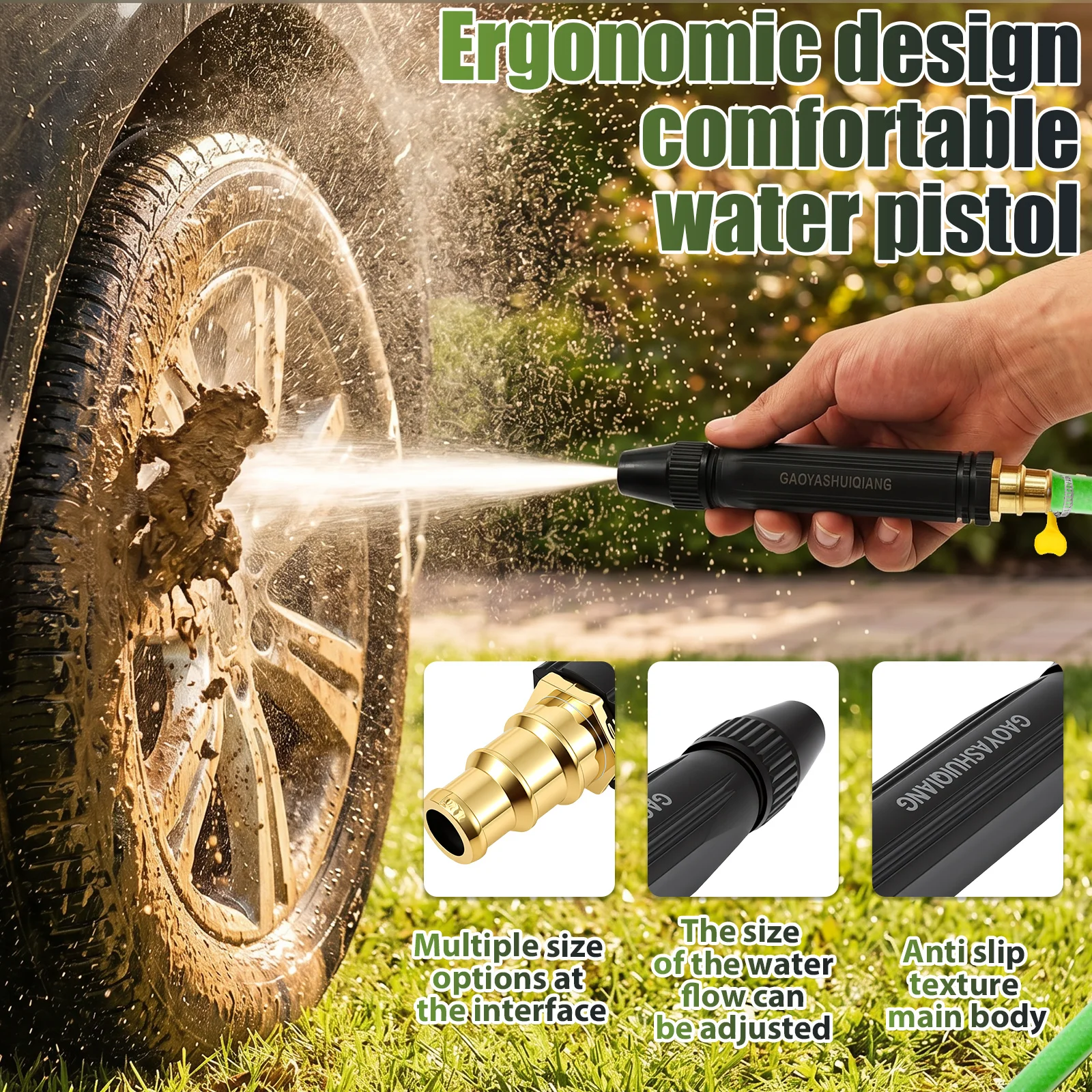 Water Hose Nozzle High Pressure Garden Hose Nozzle with Clamp Adjustable Multi Pattern Hose Nozzle for Lawn Watering Pet Bathing image 3