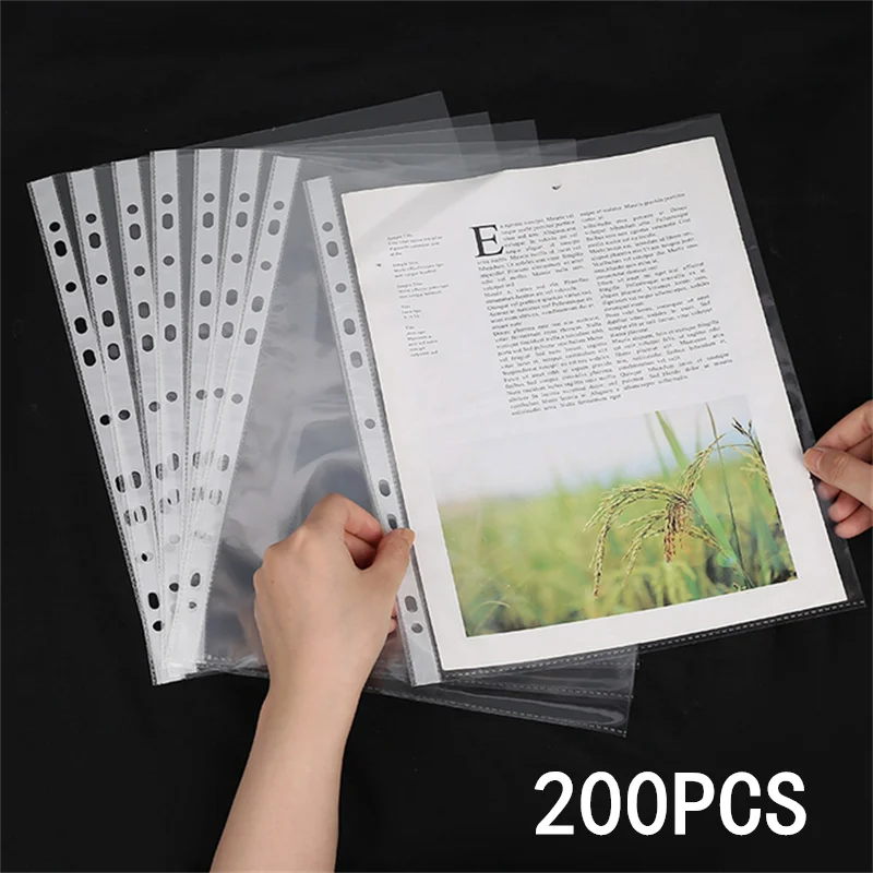 

100/200 шт. защитные пленки формата А4, прозрачный пластиковый пакет с 11 отверстиями, бумажный органайзер, сумка для документов, прозрачная сумка для документов с вкладышами