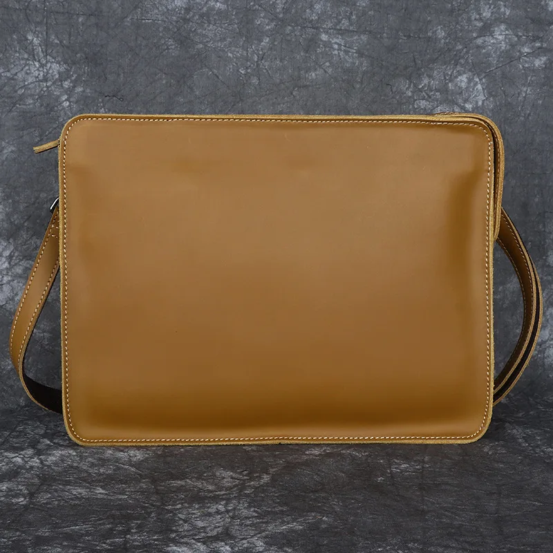 Men's genuine leather single shoulder bag, business envelope bag crossbody bag wild horse top-grain cowhide men's bag, iPad bag