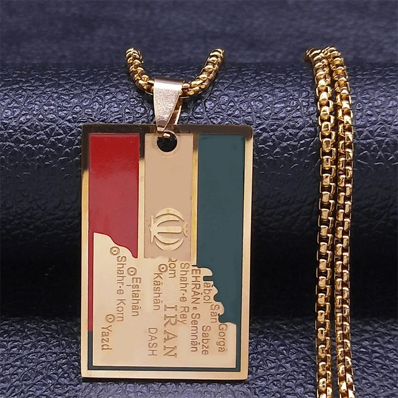 

Country Iran Map Flag Color Pendant Necklaces for Women Men Stainless Steel Gold Color Iranian Necklace Jewelry collar N2062S06