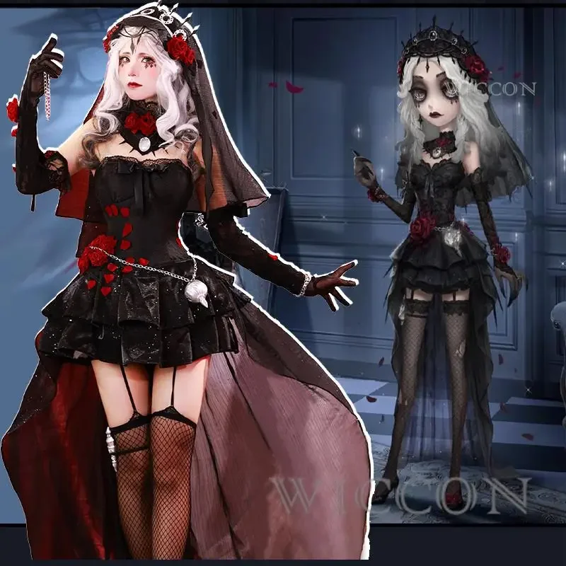 Tożsamość V Ada Mesmer psycholog Cosplay nocna skóra czarna gotycka róża FANCY kobiety sukienka Lolita Anime Cospaly kostium imprezowy