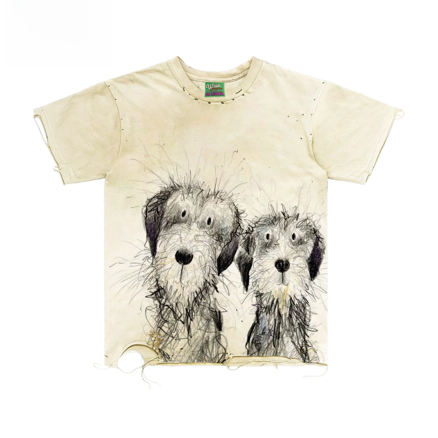 Thick Feeling American Style Student Artist Cartoon Short Sleeve T-Shirt Casual Entertainment Cotton round Neck Regular Length