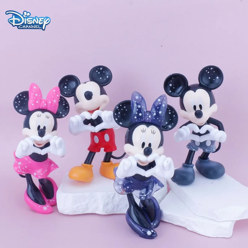 

2pcs/set Creative Cartoon Couple Mickey Minnie Home Decoration Figurine, Heart To Heart Dress, Mickey Mouse Cake Decoration Gift