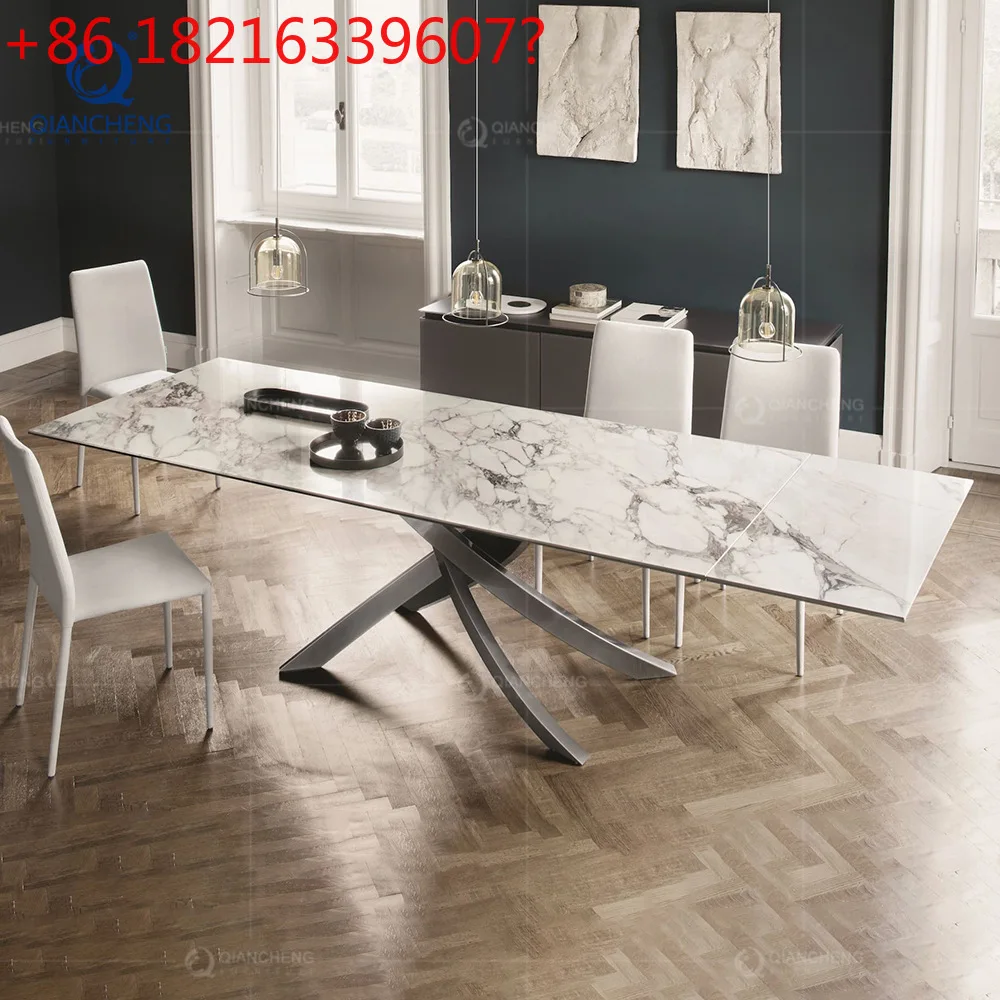 

Выдвижной складной обеденный стол и стулья из каменной плиты, итальянский минималистичный дизайнерский бытовой прямоугольный обеденный стол