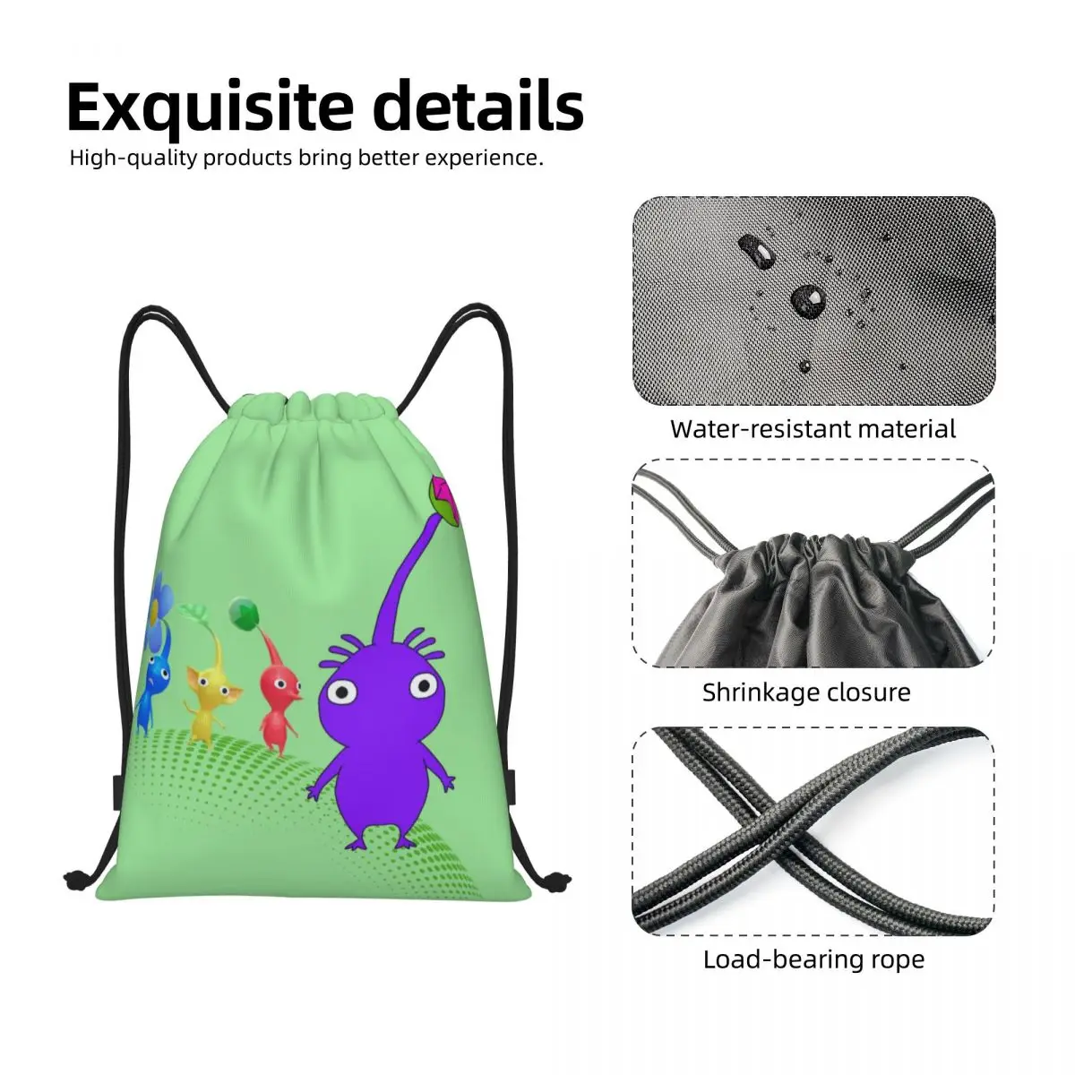 Pikmins-mochila con cordón personalizada para hombre y mujer, bolsa ligera con dibujos animados de Anime, para gimnasio, deportes y Yoga