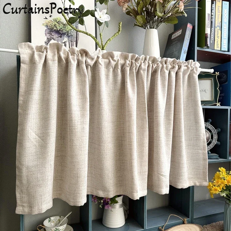 

Faux Linen Beige Curtains for Living Room Bedroom Rustic Farmhouse Drapes Semi Sheer Burlap Textured Canvas Cloth Short Curtains