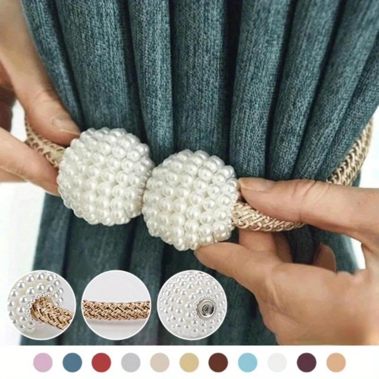 6pcs Faux Pearl Curtain Tiebacks - Creative Design, Strong Closure, Adjustable Buckle, Stylish Strap, Elegant Detail, Functional