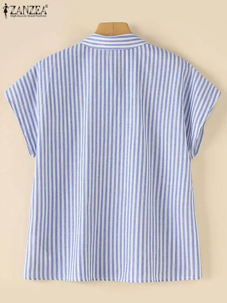 Women Short Sleeve Blouse 2024 ZANZEA Korean Summer Stylish Striped Tops Elegant Loose Blusas Tunic Fashion OL Work Shirt Femme