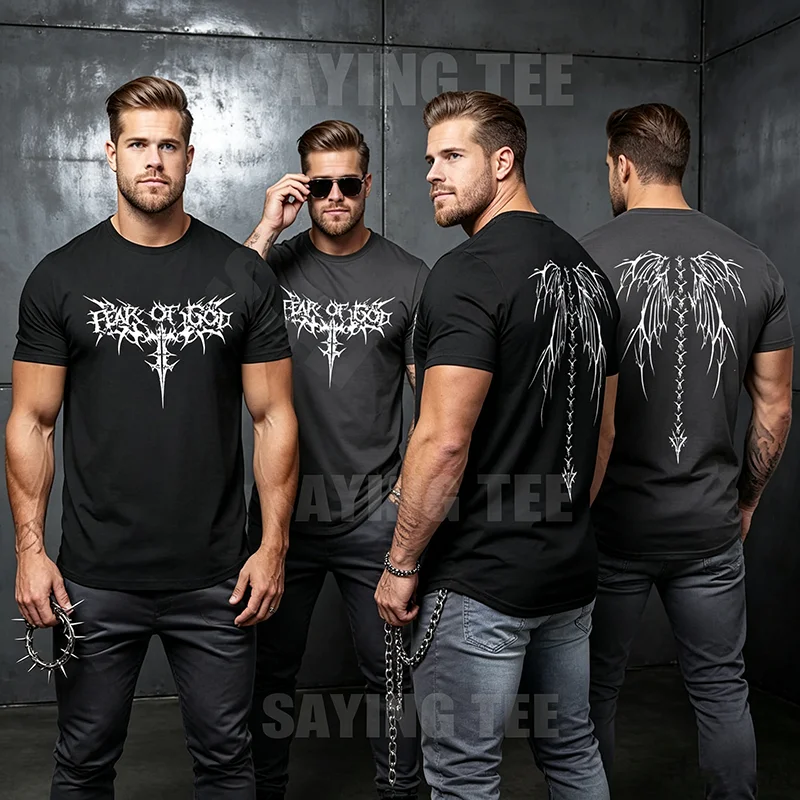 Y2K Wing Tattoo Metal Rock Streetwear T-Shirt aus weicher Baumwolle, cooler Humor, dunkle Gothic-Grafik, Bekleidung für Herren, kurzärmelige T-Shirts – Detail 5